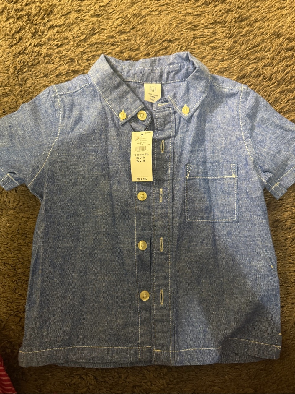GAP Light Blue Short-Sleeve Button-Down Chambray Shirt